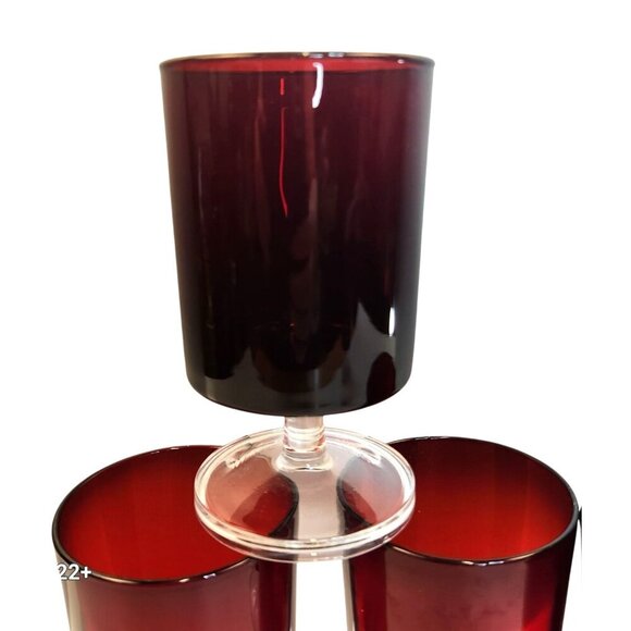 Crystal DArques / Durand Cavalier Ruby Red Wine Glasses Vintage Set Clear Foot 4 - Picture 7 of 9